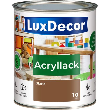 LUXDECOR Acryllack Holzfarbe Metall und Holz Lack Buntlack Glanz (10) Haselnusswald - 0,75L