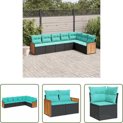 vidaXL Canapé en résine - Salon de jardin 7 pcs avec coussins noir résine tressée (1/5)