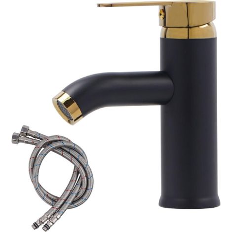 304 stainless steel kitchen faucet, bathroom faucet with hose, hot and cold water sink faucet, bathroom sink faucet, guest toilet (black gold) (1/4)