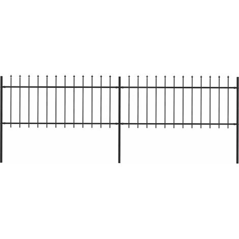 Clôture de jardin-Grillage de jardin avec dessus en forme de lance en acier 359 x 80 cm Noir (1/5)