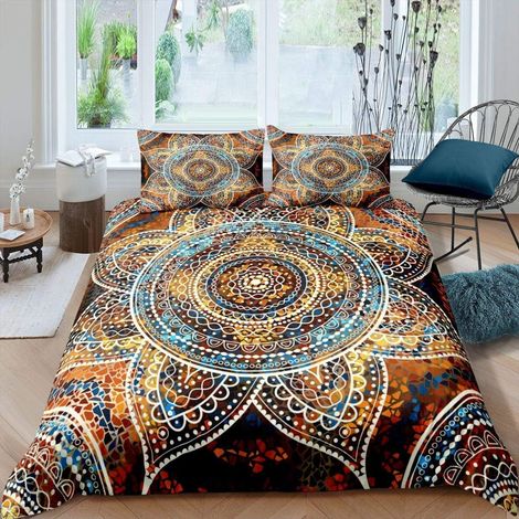 Mandala Flowers Duvet Cover 200 x 200 cm Bohemian Flowers Bedding Set Bohemian Exotic Flowers Bedding Set Boys Girls Teen Hippie Floral Bedding Set (1/4)
