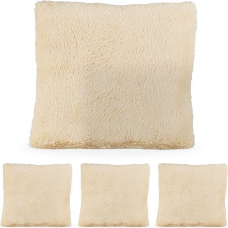 4 x flauschige Kissen, Kuschelkissen mit Füllung, kuschelweich, Plüschbezug abnehmbar, Deko Zierkissen 35x40cm, creme (1/5)