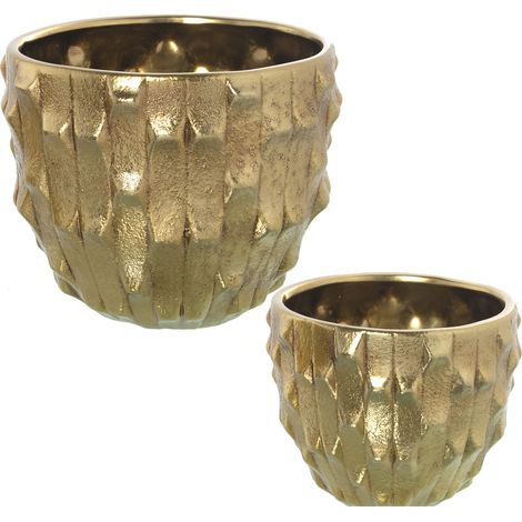 Los 2 Keramik -Pflanzer Gold 28x23+° 21x18cmpour Alle Stile, um dem Haus eine Note zu verleihen (1/2)