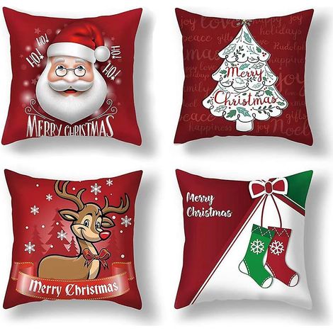 Set mit 4 weihnachtlichen Kissenbezügen, Schneeflocken-Kissenbezügen, Weihnachtskissen