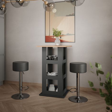 Bartisch-Set Repose, Goldkraft Eiche/Anthrazit, 65 x 65 cm mit 2 Barhockern, Vicco