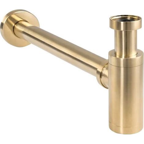 Pollini Acqua Design – Runder 1 1/4"-Waschtischsiphon aus gebürstetem Messing in Goldoptik – Inspektionsstopfen zur Reinigung – Länge 330 mm – 1 1/4"-Anschluss (1/3)