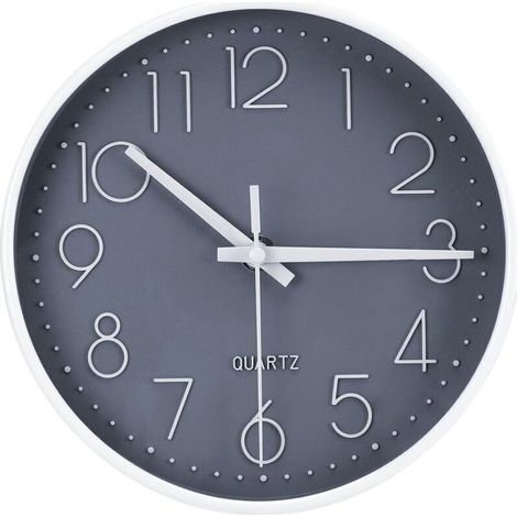 EXCITAT 20cm Wall Clock - Round and Silent - for Office, Kitchen, Living Room, Children's Room, School - Grey