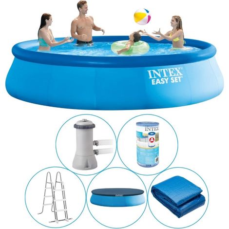 Intex – Piscine gonflable Easy Set 457 cm – Hauteur 107 cm – Capacité 12430L – Montage rapide en 15 min – Échelle et tapis inclus