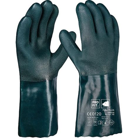 PRO FIT 586314-10 Chemikalienschutzhandschuhe Pirat Größe 10 grün PVC EN 388, EN (1/5)