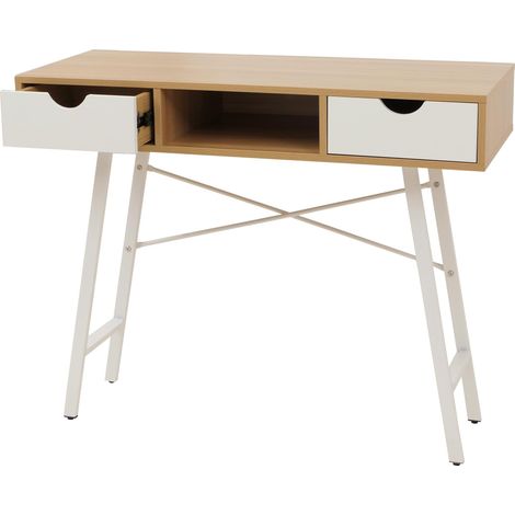 Scrivania consolle tavolino sideboard HHG-162 legno effetto 3D 100x40cm bianco legno
