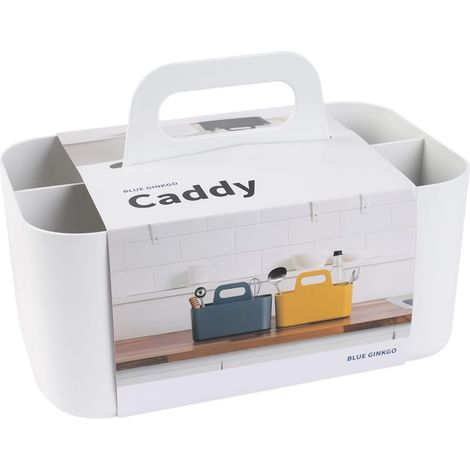 Stapelbarer Organizer – Tragbare Aufbewahrungstasche aus koreanischer Produktion für Badezimmer-, Büro-, Bastel- oder Schulbedarf (rechteckig, weiß) (1/5)