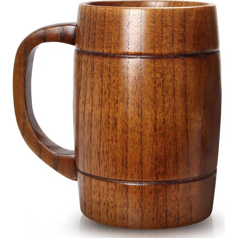 Grande tasse à bière en bois de 532 ml - Cadeau pour homme et femme - Grande tasse vintage rustique en bois - Fait à la main - Tasse à café unique pour homme, papa, mari, camping (1/5)