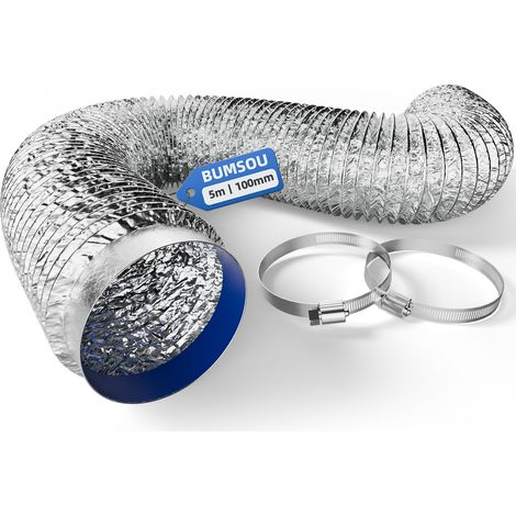 Tuyau de ventilation 100 mm, feuille d'aluminium double face, tuyau d'échappement flexible de 5 m pour ventilateur, hotte aspirante et climatisation (1/5)