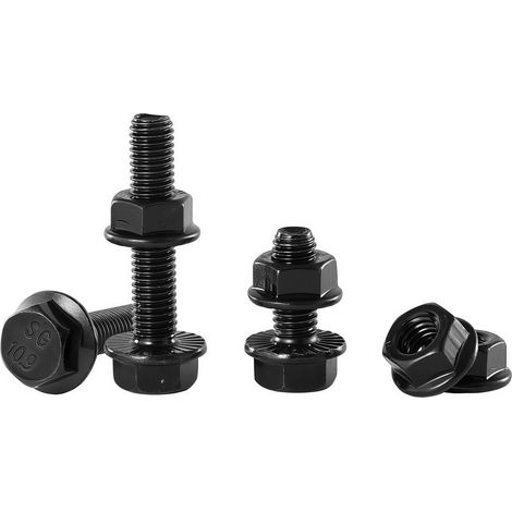 Lot de 3 boulons à bride M12-1,75 x 45 mm avec écrou (3 ensembles) - Acier allié 10,9, revêtement en zinc noir, filetage complet, autobloquant et résistant aux vibrations (1/5)