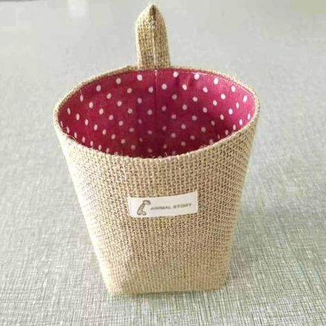 Paniers de rangement en coton et lin, pliables, petits paniers avec cintre, sacs de rangement pour jouets, maquillage, clés, petits objets.