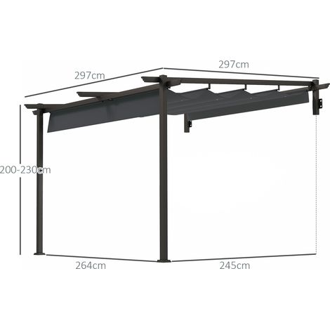 Pergola toiture de terrasse 3x3m, aluminium, support mural, toiture réglable, protection solaire