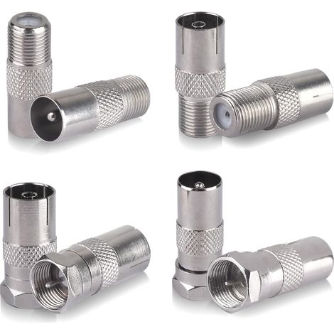 Lot de 8 adaptateurs de câble d'antenne - Fiche F - Câble coaxial - Connecteur satellite - Adaptateur d'antenne pour câble satellite - Argenté (1/5)