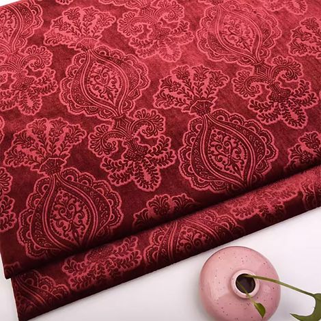 Tissu Velours Embossé Décoratif Au Mètre en Doux Et Résistant pour Rideaux, Coussins, Tête De Lit Et Projets Créatifs - Velours Imprimé Large 145 cm(Color:Bourgogne) (1/5)