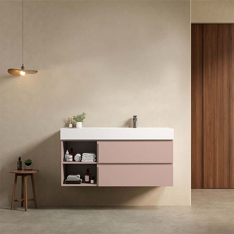 Mobile bagno sospeso 120 cm Rosa Retro Lavabo a Destra in Resina Senza Specchio - Fiji Paint Plus (1/4)