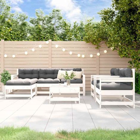 Salon de jardin 7 pièces en pin massif blanc, ensemble modulable avec fauteuils - PANGIVO (1/5)