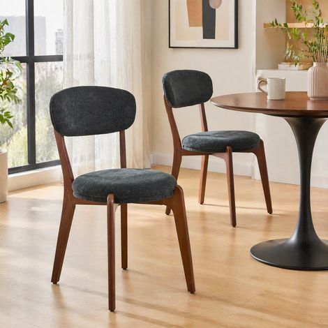 Lot de 2 chaises de salle à manger noires en tissu effet lin, confort et style moderne – 55,5 x 48,5 x 84 cm (1/5)