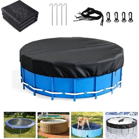 Couverture de piscine ronde - 243 cm de diamètre - Couverture pliable - Comprend un cordon de traction, une ancre et un verrou - Noire (1/5)