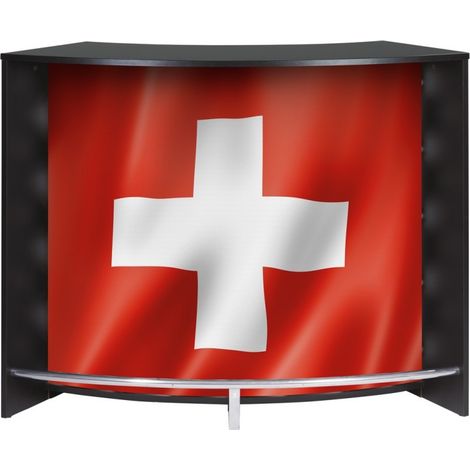 Meuble Bar Comptoir d'Accueil Noir 3 Tablettes 134,5 x 104,8 x 55,3 cm - Coloris: Drapeau Suisse 650 (1/3)