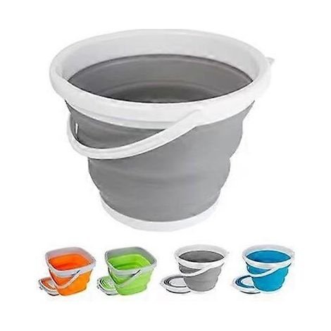 Seau pliable rond en silicone gris de 10 litres, idéal pour la plage, la pêche, le camping et le linge domestique. (1/5)