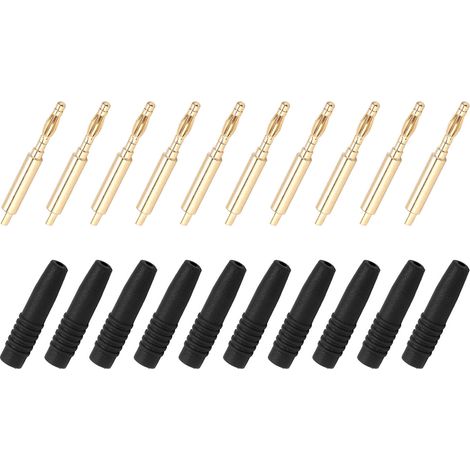 10 pièces Connecteurs Banane 2mm Mâle Dorés avec Capot de Protection pour Matériel de Test Électronique Noir (1/5)
