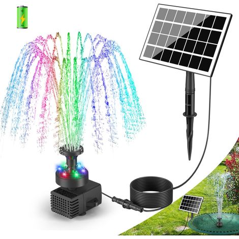 Fontaine Solaire Extérieur Flottante 3.5W Pompe Bassin Solaire 2026 Upgraded,16.4ft Fil avec Lumière LED,Batterie 2000mAh,8 Buses pour Bain d'oiseaux,Étang,Jardin Fontaine,Décoration de Jardin