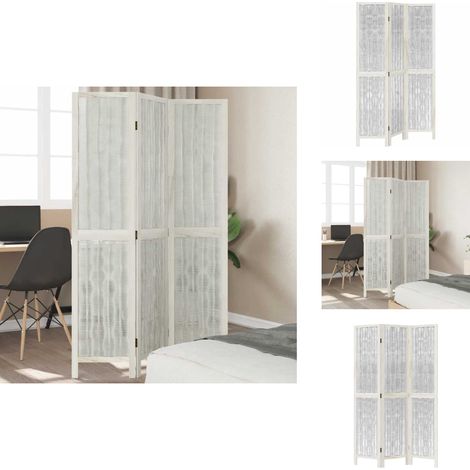Cloison de séparation 3 panneaux blanc bois de paulownia massif - Séparateur De Pièce - Écran D'intimité - Cloison Pliable - Décoration Murale - Meuble Salle À Manger (1/5)