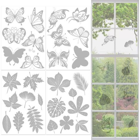 28 autocollants transparents pour fenêtres - motifs papillons et feuilles - autocollants décoratifs d'avertissement - pour la maison - décoration de fenêtres - protègent les fenêtres des collisions d' (1/5)