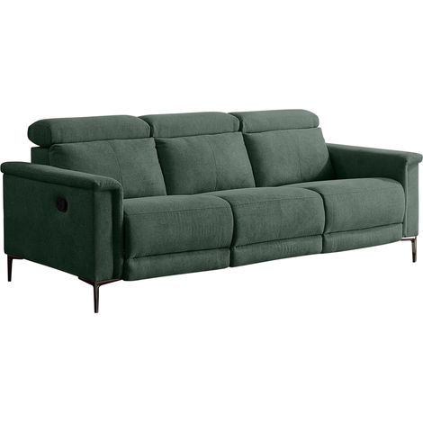 Lund-Canapé 3 places avec 2 fauteuils inclinables manuels en tissu vert foncé (1/5)