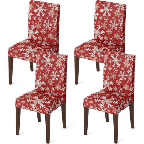 4 protège-chaises de table rouge pour Noël, figurine de bâton de neige simple, extensibles, amovibles et lavables, protecteurs de chaise pour salle à manger et décoration de maison (1/4)