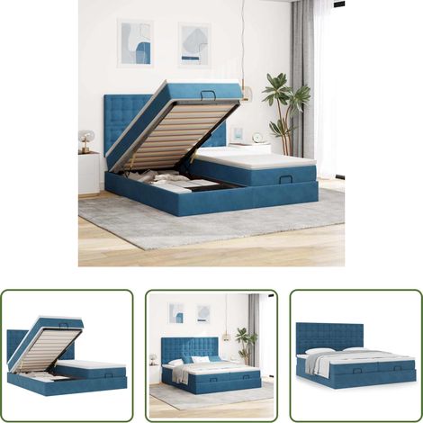 Sommier hydraulique - Cadre de lit ottoman avec matelas bleu foncé 200x200 cm velours (1/5)