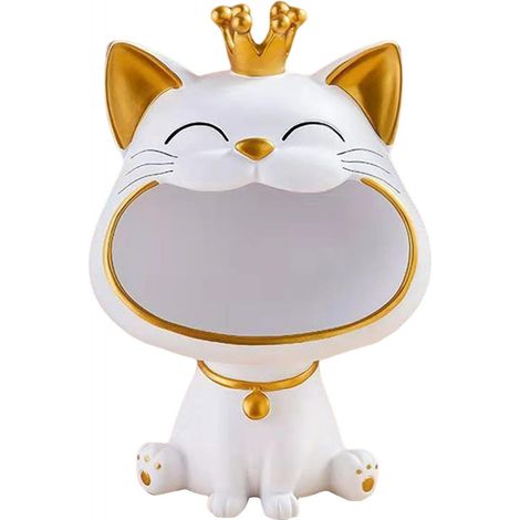 Plateau Bijoux Chat - Résine Synthétique Blanche et Dorée - Déco Bureau Coiffeuse - Organisation Petits Objets - 1 Pièce (1/5)
