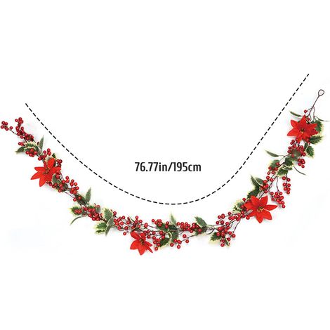 Guirlande de Noël artificielle de 2 m (6,5 pi) avec baies rouges et feuilles de houx, idéale pour décorer cheminée, mur ou table. (1/5)
