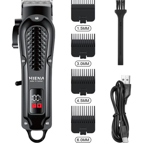 Tondeuse à cheveux professionnelle pour hommes, tondeuse de barbier sans fil et filaire, tondeuse à barbe rechargeable, écran LED, cadeau pour hommes (noir)