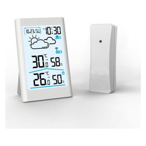 Compteur de température et d'humidité intérieure et extérieure, station météo sans fil, grand écran LCD, prévisions météorologiques, réveil électronique (1/4)