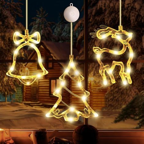 3 Pieces Christmas String Lights, Hanging Suction Cup LED Lights, Safe, Energy Saving and Warm for Christmas Decorations (1/5)