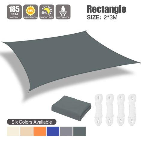 Voile d'ombrage imperméable (gris foncé, 2 x 3 m), idéale pour pergola, jardin et terrasse. (1/5)