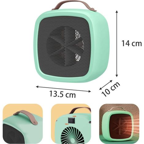 Riscaldatore portatile con ventola, mini riscaldatore elettrico portatile in ceramica PTC con controllo intelligente della temperatura 500 W, (verde) (1/2)