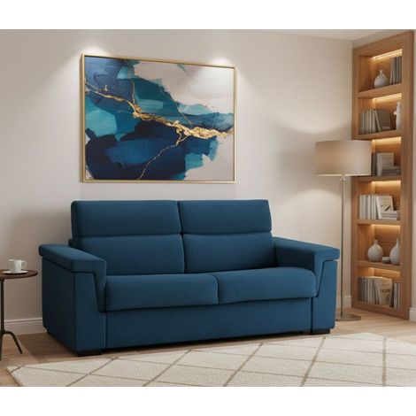 Dmora - Sofá fijo 2 plazas Ondina, Sofá lineal para salón, acolchado, desenfundable, calidad 100% Made in Italy, 185x95 h100 cm, Azul (1/4)
