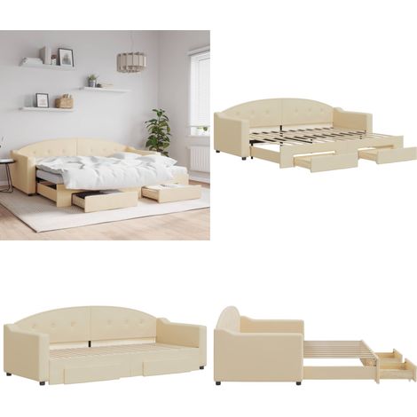 Tagesbett Ausziehbar mit Schubladen Creme 80x200 cm Stoff - Sofa Bett - Gästebett - Schlafsofa - Doppelbett - Tagesbett - Home & Living