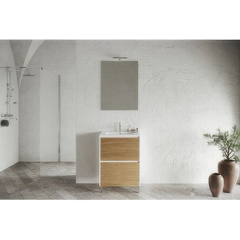 MOBILE BAGNO LISBONA 2C 60 BIANCO/ROVERE NATURALE