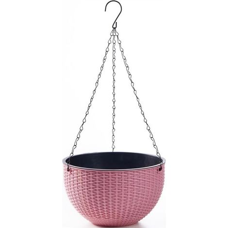 Pot de fleurs suspendu en imitation rotin, pot de fleurs en plastique à suspendre, style européen, portable, empilable, panier de plantes (rose) (1/5)