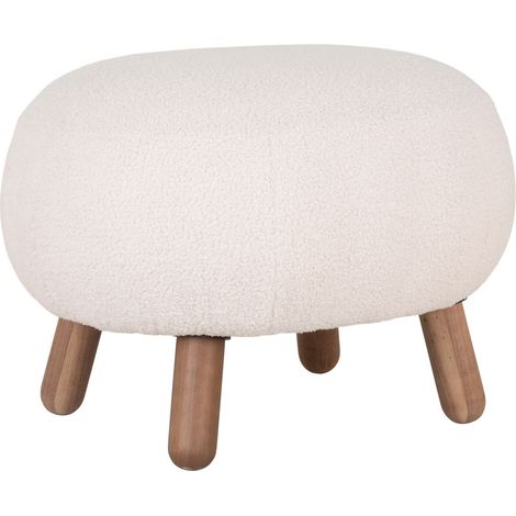 Poggiapiedi Savona in pelliccia sintetica bianca con gambe effetto noce, 56×47 cm