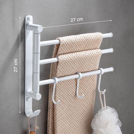 Porte-serviettes multi-barres tout cuivre blanc élégant 3 barres avec crochets installation sans perçage ou avec perçage également possible 2 kg – Livraison gratuite