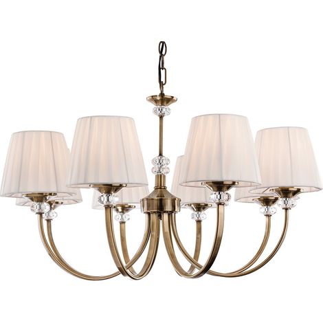 Firstlight Langham - Lustre à 8 bras multiples en laiton antique, abat-jour plissé crème, E14