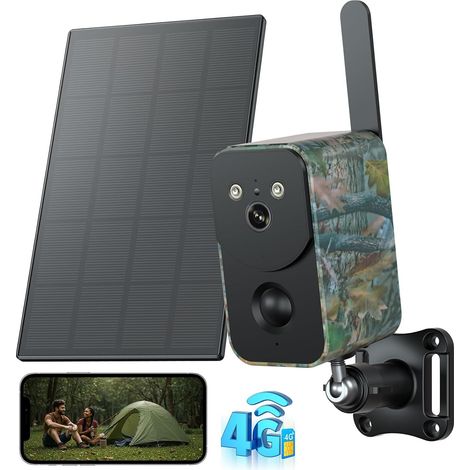 XEGA Caméra Surveillance 4G LTE Solaire Extérieure sans WiFi, Carte SIM Incluse, Batterie 10000mAh, Vision Nocturne Couleur, Détection Humaine PIR, Projecteur LED, IP66 (1/5)